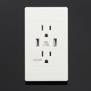 Double Wall Socket Charger Dual USB 5V 2.1A White Electrical US Plug Adapter