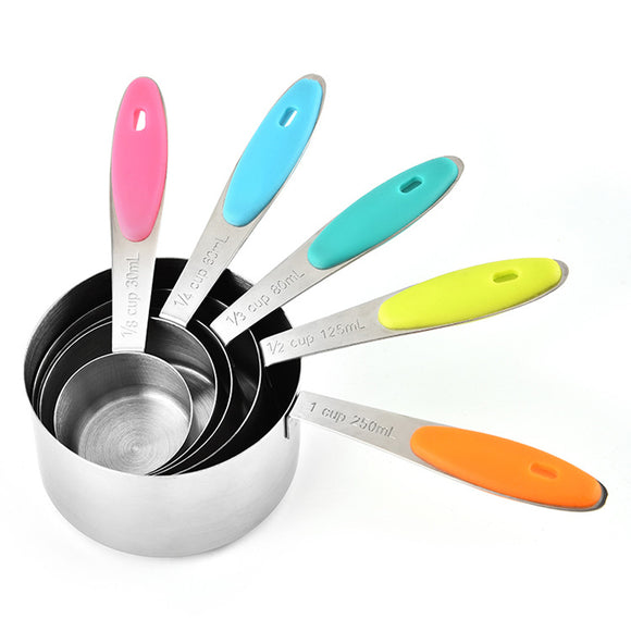 IPRee 5PCS/Set Stainless Steel Measuring Cooking Spoon Baking Sugar Coffee Cup Camping Picnic