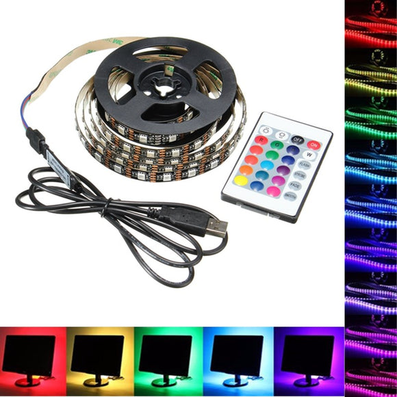 1M 2M 3M 4M USB 5V 5050 60SMD/M RGB LED Strip Light TV Back Lighting Kit +24Key Remote