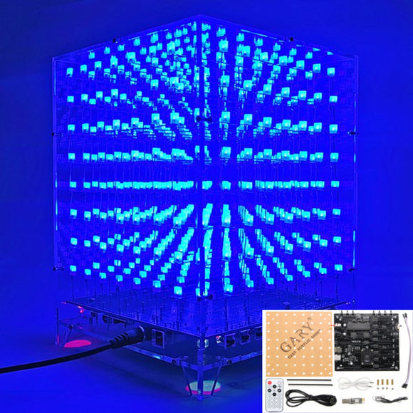 3D Light Cube Kit 8x8x8 Blue LED MP3 Music Spectrum DIY Electronic Kit