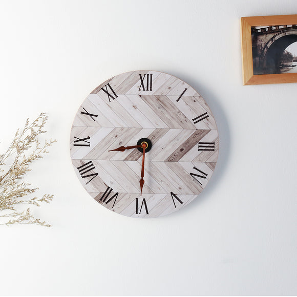 11'' Wood Wall Clock Diameter 28CM with Seamless Hook Round Room Home Bar Decor