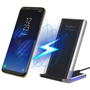 RAXFLY LED Qi Wireless Charger Phone Holder With QC2.0/3.0 For iPhone X 8Plus Samsung S8 Note 8