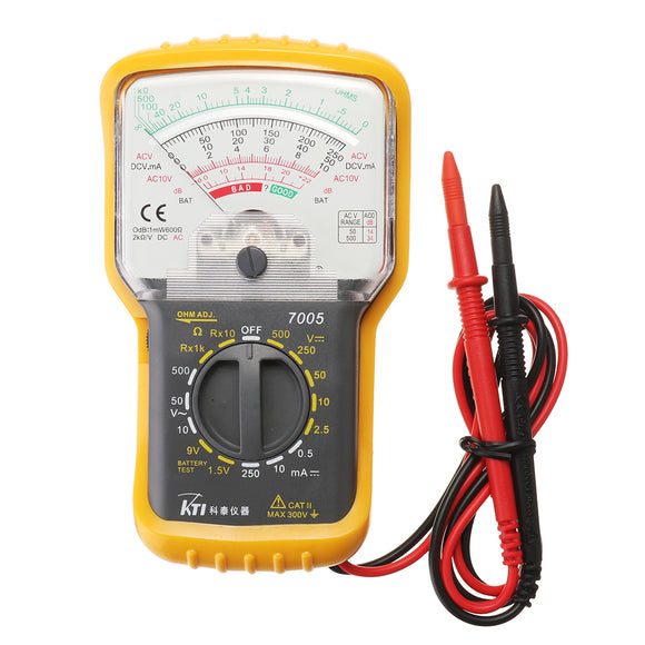 KT7005 Analog Multimeter Built-in Test Leads with Protective Case  Hand-Held Pointer Multimeter AC / DC Voltage DC Current Battery Test