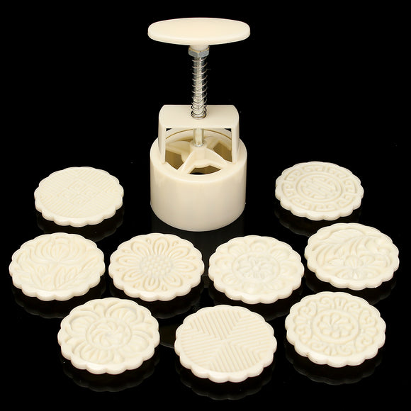 10Pcs 100g DIY Mooncake Mold Round Fower Stamp Mould Homemade Pastry Baking Tool