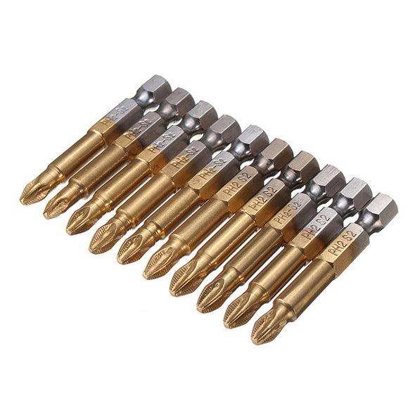 10pcs PH2 Cross Head Screwdriver Bits Set 1/4 Inch Hex Shank 50mm Phillips Screwdriver Bits