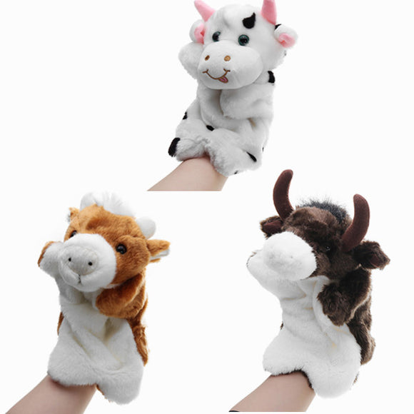 27CM Stuffed Animal Cow Hand Puppet Classic Children Figure Puppet Toys Plush