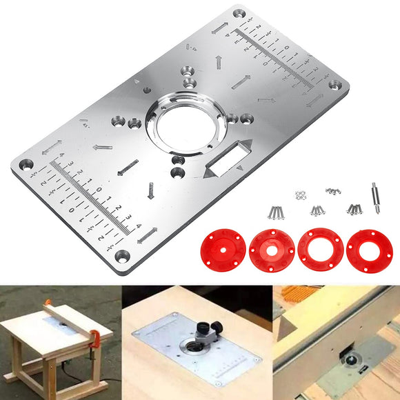Aluminum Router Table Insert Plate with Rings and Screw For Woodworking Benches Trimmer