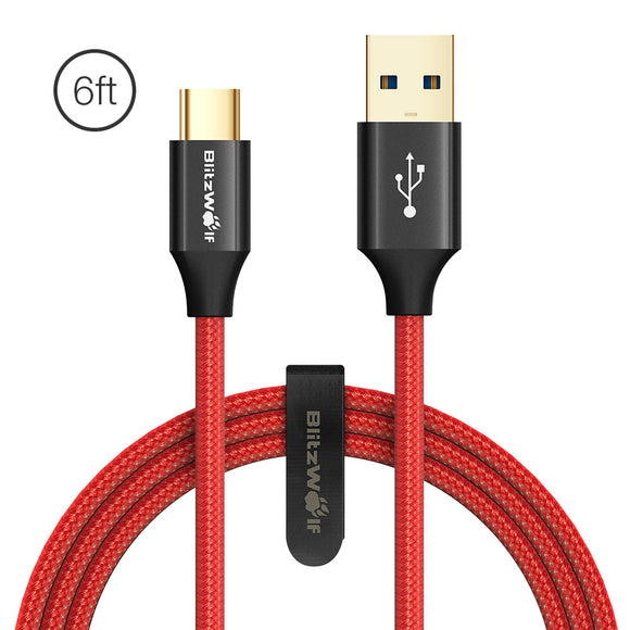 BlitzWolf AmpCore Turbo BW-TC10 3A Braided Durable USB 3.0 to Type-C Charging Data Cable 6ft/1.8m