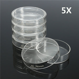5Pcs 90mm Clear Glass Petri Dish Culture Plate With Lid Lab Glassware