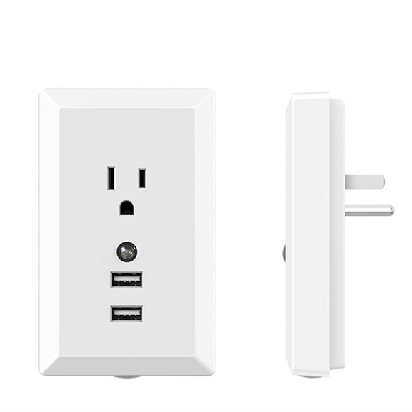 2.4A Dual USB Charger Wall Socket Power Supply Adapter US with Smart Night Light