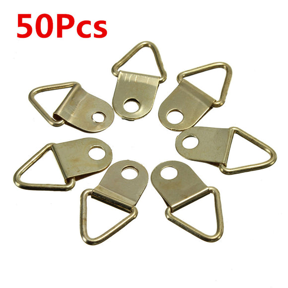 50Pcs Copper Triangle Photo Picture Frame Wall Mount Hook Hanger Ring