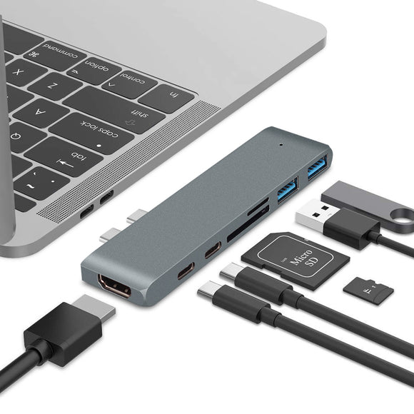 Bakeey 7-in-1 Dual USB-C Hub Adapter with 2 USB 3.0 Ports/USB-C Data Transmission Port/100W USB-C PD Charging Port/4K HD Display Interface/TF Camera Card Readers