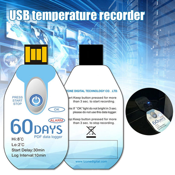 USB Temperature Logger Recorder Temperature Data Logger Disposable 60 Days Recording NE