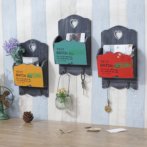 Zakka Vintage Wood Mail Letter Organizer Holders Hanging Key Rack Wall Decor Storage Furnishing