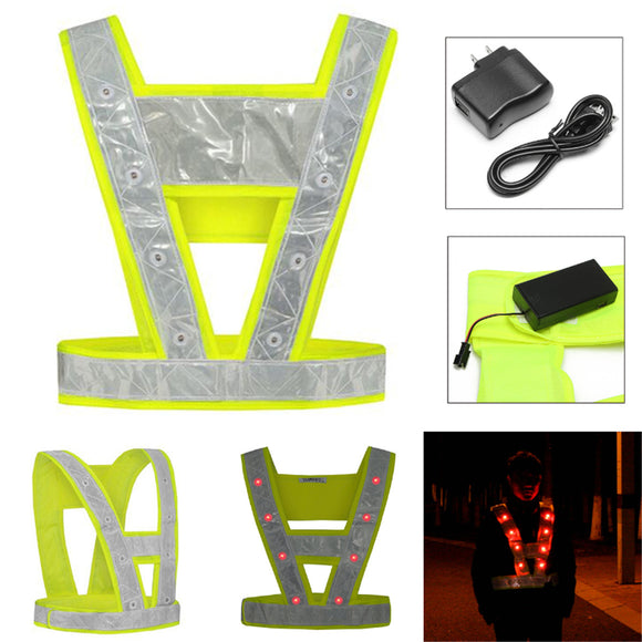 Cycling Running 16 LED Light Up Reflective Stripes Safety Vest High Visibility