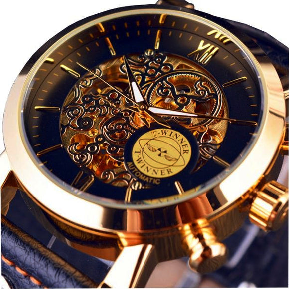 WINNER F081203 Automatic Mechanical Watch Luxury Leather Strap Men Wrist Watch