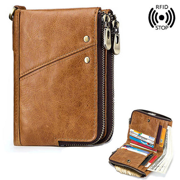 Men RFID Blocking Genuine Leather Wallet Clip Zip Short Purse Coins Card Holder Bag