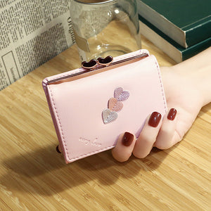 Women Faux Leather Tri-fold Short Wallet Solid Coin Purse Card Holder