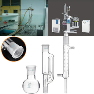 Lab Glass Soxhlet Extractor Condenser Set w/ 60ML Flat Bottom Flask 225MM Tube