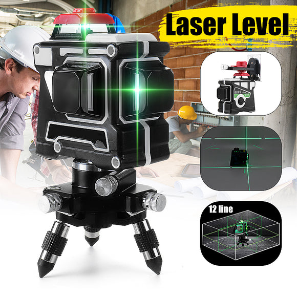 3D 12 Line Blue Light Laser Level LCD 360 Rotary Self Leveling Cross Measuring Tool