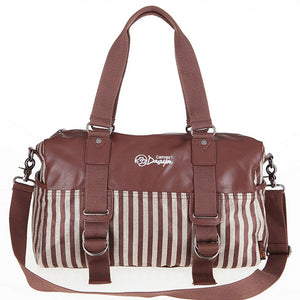 Women Stripe Patchwork Pu Leather Handbag Tote