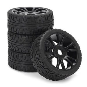 4PCS 17mm Hub Wheel Rim & Tires HSP 1:8 Off Road RC Car Buggy Tyre Black