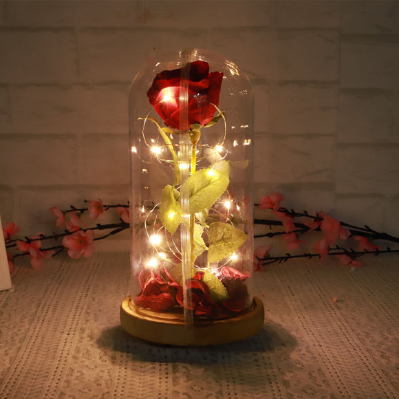 Red Forever Rose Glowing Flower Immortal Fresh Rose in Glass Mother's day Decoration Toys