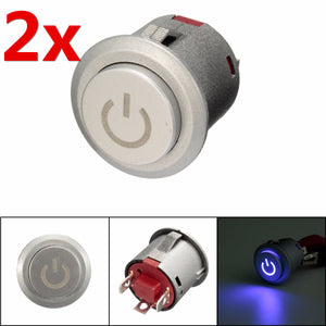 2pcs 12V 22mm LED Auto-lock Power Push Button ON/Off Switch Blue