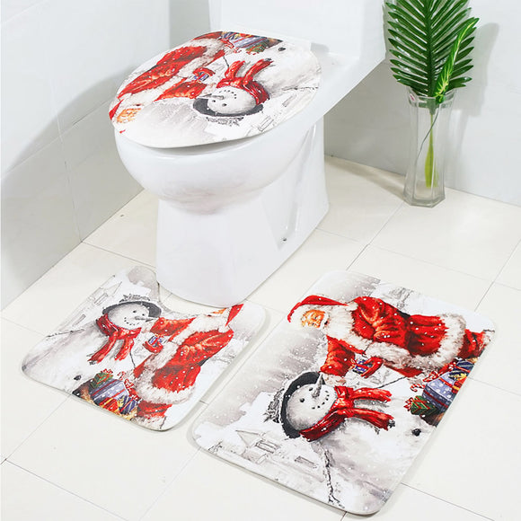 3Pcs/Set Bathroom Non-Slip Christmas Style Bathroom Carpet Rug Toilet Seat Cover Mat Set