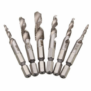 6pcs Drill/Tap/Countersink Bit 1/8- 3/8 Inch HSS Spiral Machine Tap Screw Tap Drill Bit Set