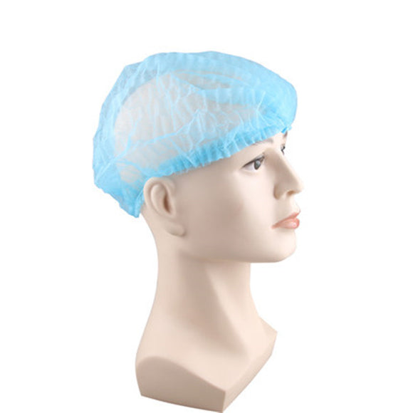 100pcs Non Woven Disposable Hair Shower Cap Pleated Anti Dust Lab Hat White Blue