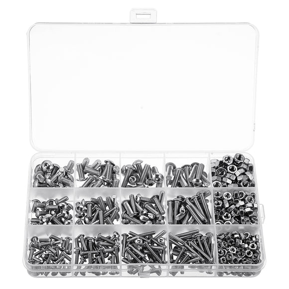 Suleve MXSH4 515Pcs M3/M4/M5 Stainless Steel Hex Socket Button Round Head Cap Screw Assortment Set