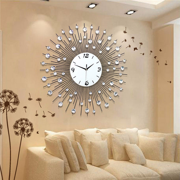 New Luxury Scenic Iron Art Metal Living Room Round Diamond Wall Clock Home Decor