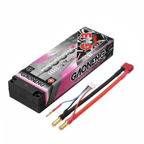 Gaoneng 7.6V 8000mAh 100C 2S HV 4.35V Lipo Battery 5.0mm Banana Plug T Plug for 1:10 RC Car Boat