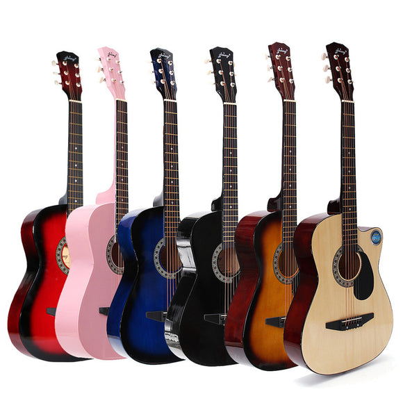 38 Inch Wooden Folk Acoustic Guitar 6 Color Guitar with Bag for Beginner