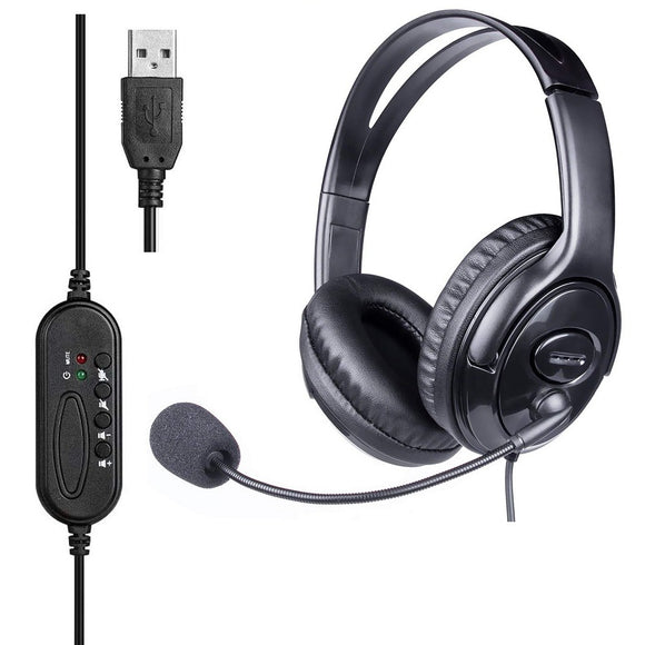 JAZZA U10 USB Wired Control PU Leather Headset Online Course Online Meeting Headphone with Noise Cancelling Mic for Computer PC