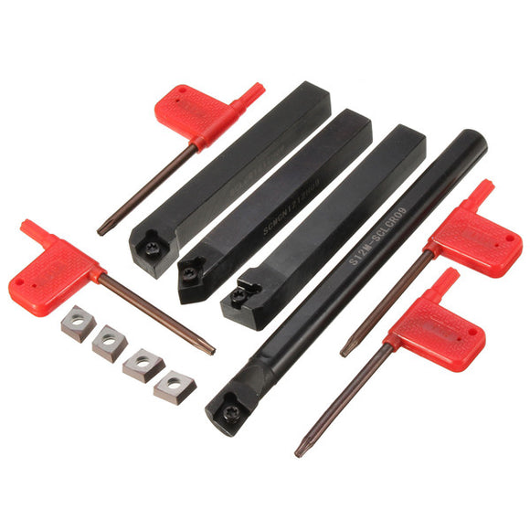 4pcs SCLCR 12mm Lathe Index Boring Bar Turning Tool Holder With 4pcs CCMT 09T3 Inserts
