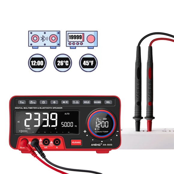 ANENG AN888S Digital 4 1/2 19999 High-Precision True RMS Multimeter + bluetooth Speaker + Clock + Temperature Display Profesional Multitester with Ohm Meter Tester Standard Version