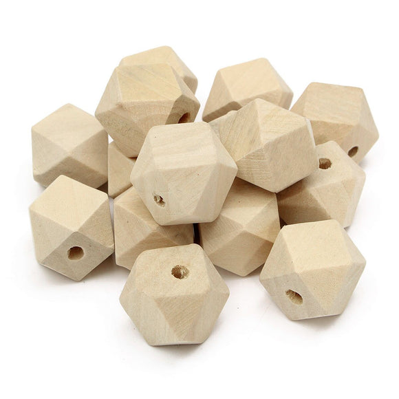 15pcs 18mm Geometric Wooden Loose Beads DIY Accessories Natural Craft