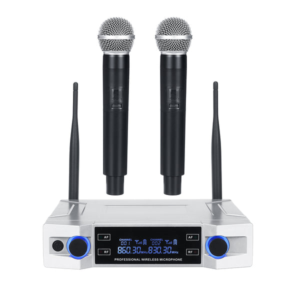 Wireless Microphone System UHF 200 Channel 2 Cordless Handheld Mic Kraoke Speech