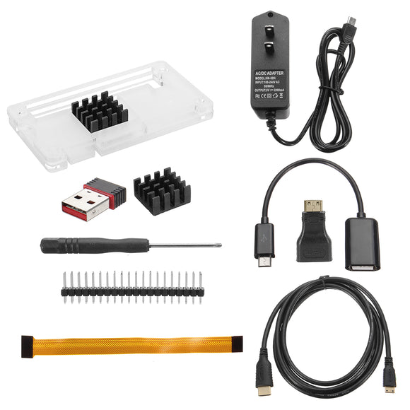 11pcs Case Starter Kit W/Adapter + Heat Sink + Receiver For Raspberry Pi Zero W /Zero