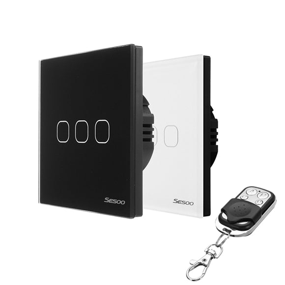 SESOO SY6-03-X EU/UK Standard 3 Gang 1 Way Glass Panel Touch Switch Wireless Remote Control Switch