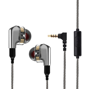 Portable Wired Control In-ear Earphone 3.5mm Jack HIFI Dual Dynamic Drivers Noise Reduction With Mic