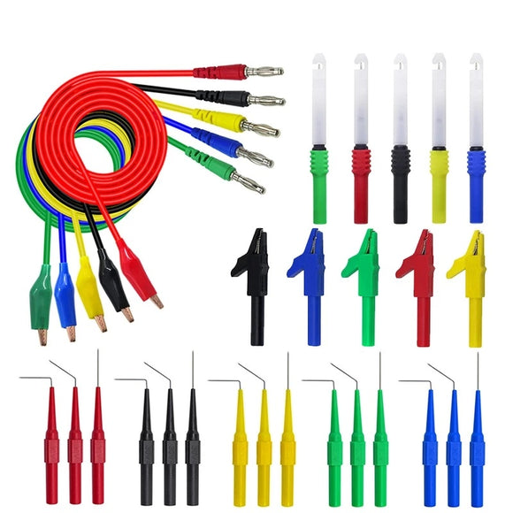 P1920B 30PCS Test Leads Back Probe Kit 4mm Banana Plug to Alligator Clip Leads with Wire Piercing Probes for Car Repairing