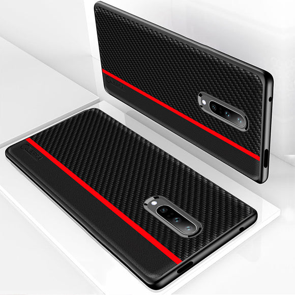 Bakeey Shockproof Carbon Fiber Soft Silicone Edge PU Leather Protective Case for OnePlus 7 Pro