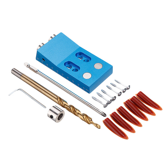 Aluminum Alloy 9.5mm Pocket Hole Jig Set Hole Drill Guide Magnetic Pocket Hole Joinery Jig with Drill Bit Screwdriver for Drilling Woodworking