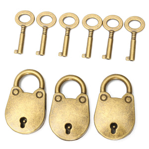 3Pcs Vintage Antique Mini Padlock Small Luggage Box Safe Lock With 6 Keys