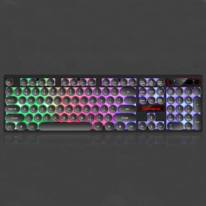 104 Keys Retro Round Keycaps Rainbow Three-color Backlight Gaming Keyboard