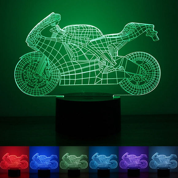 3D Motorcycle Illusion LED Table Desk Light USB 7 Color Changing Night Lamp Home Decor