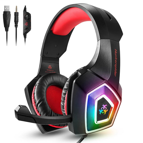 Hunterspider V1 Gaming Headset Stereo Bass Game Headphone with Mic Noise Canceling LED Light for PC for PS4 Laptop